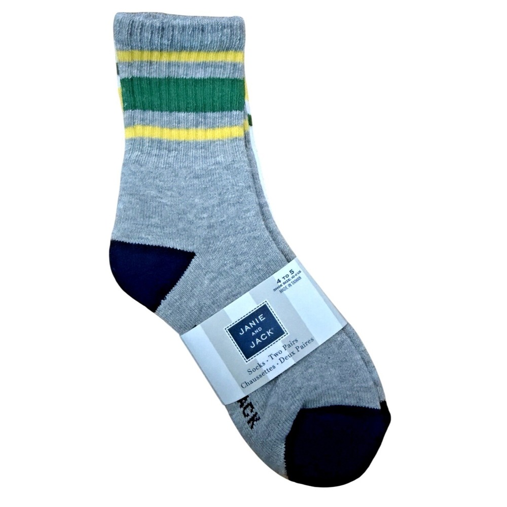 NWT Janie and Jack Toddler Boys Socks 4-5Y Striped Crew 2 Pair‎